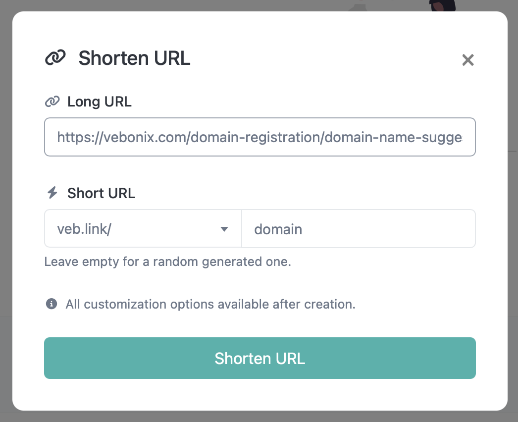 Screenshot of the app short URL editing page
